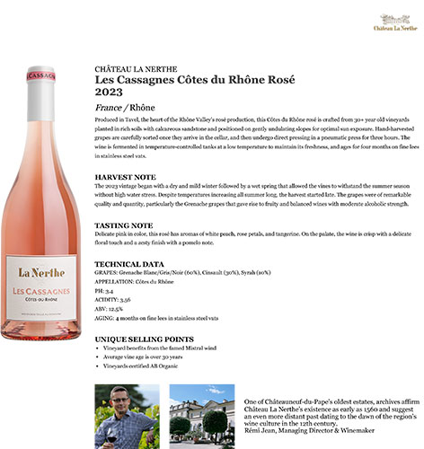 Les Cassagnes Côtes-du-Rhône Rosé 2023 Fact Sheet