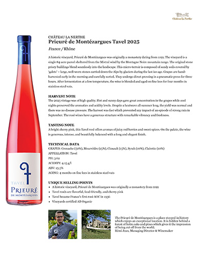 Prieuré de Montézargues Tavel Rosé 2025 Fact Sheet
