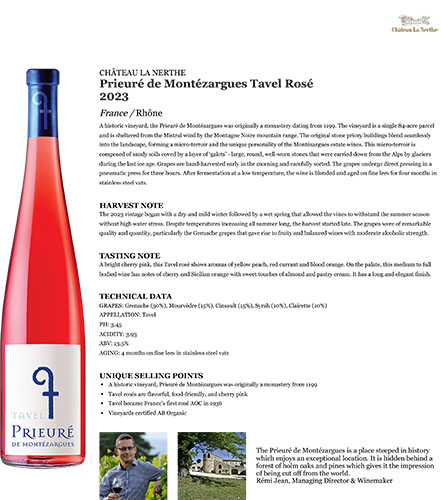 Prieuré de Montézargues Tavel 2023 Fact Sheet