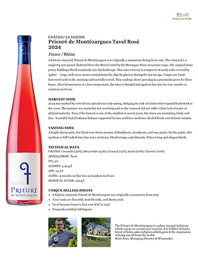 Prieuré de Montézargues Tavel Rosé 2024 Fact Sheet
