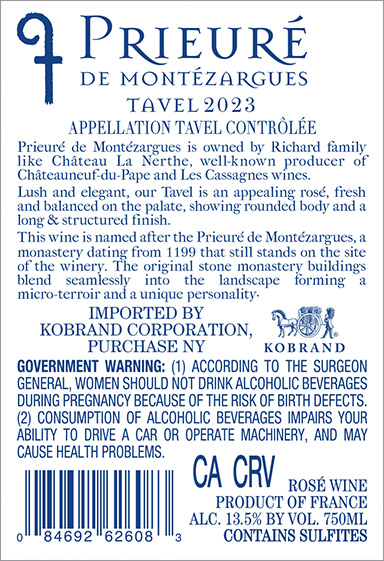 Prieuré de Montézargues Tavel 2023 Back Label
