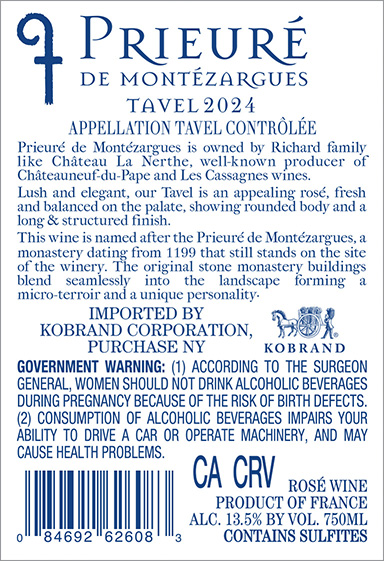Prieuré de Montézargues Tavel 2024 Back Label