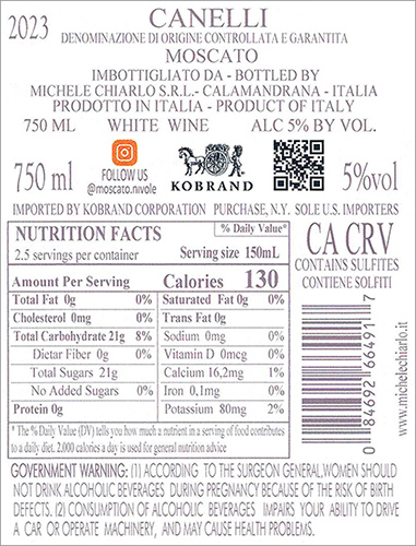 P Nivole Canelli DOCG 2023 Back Label