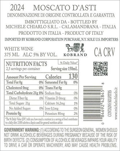 Nivole Moscato d’Asti DOCG 2024 Back Label (375ml)