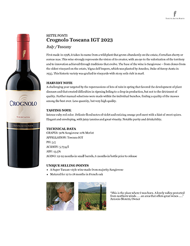Crognolo Toscana IGT 2023 Fact Sheet
