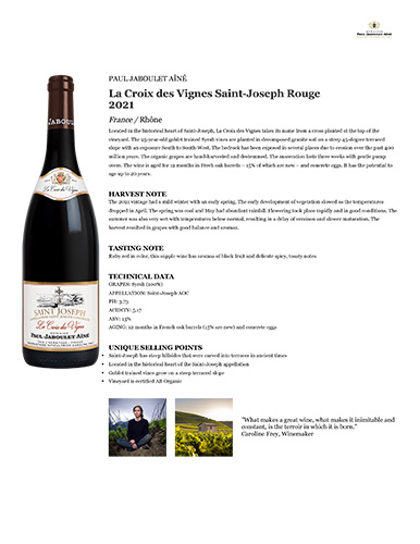 La Croix des Vignes Saint-Joseph Rouge 2021 Fact Sheet