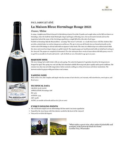 La Maison Bleue Hermitage Rouge 2021 Fact Sheet
