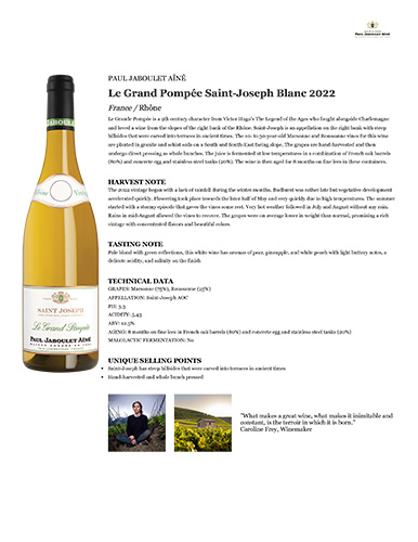 Le Grand Pompée Saint-Joseph Blanc 2022 Fact Sheet