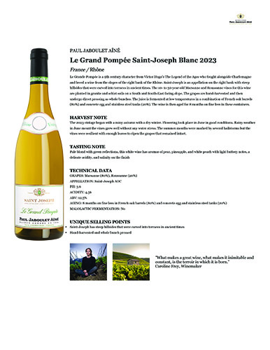 Le Grand Pompée Saint-Joseph Blanc 2023 Fact Sheet