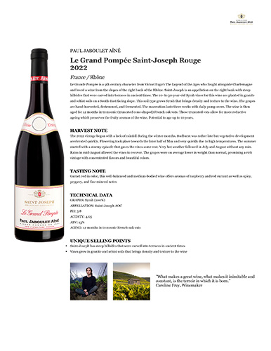 Le Grand Pompée Saint-Joseph Rouge 2022 Fact Sheet