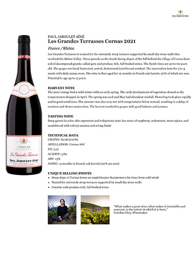 Les Grandes Terrasses Cornas 2021 Fact Sheet