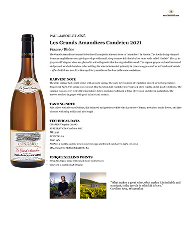Les Grands Amandiers Condrieu 2021 Fact Sheet