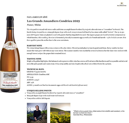 Les Grands Amandiers Condrieu 2023 Fact Sheet