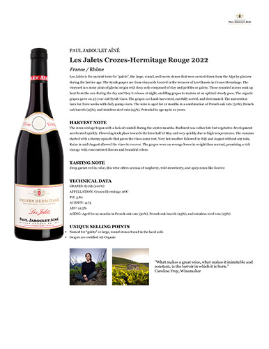 Les Jalets Crozes-Hermitage Rouge 2022 Fact Sheet