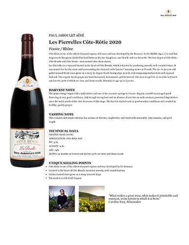 Les Pierrelles Côte-Rôtie 2020 Fact Sheet