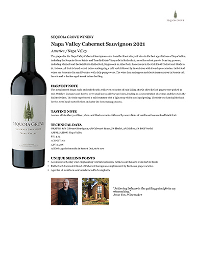 Napa Valley Cabernet Sauvignon 2021 Fact Sheet
