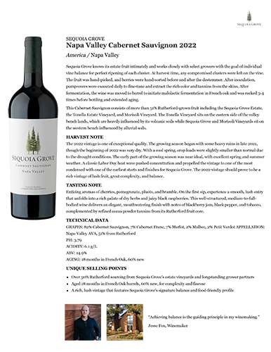 Napa Valley Cabernet Sauvignon 2022 Fact Sheet