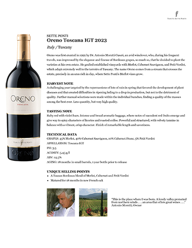 Oreno Toscana IGT 2023 Fact Sheet
