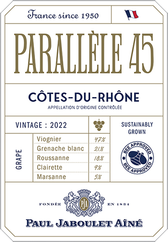 Parallèle 45 Côtes-du-Rhône Blanc 2022 Front Label
