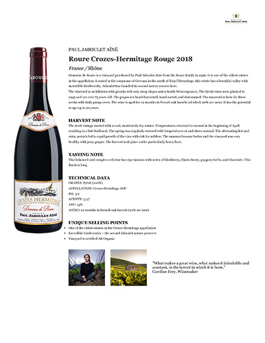 Roure Crozes-Hermitage Rouge 2018 Fact Sheet