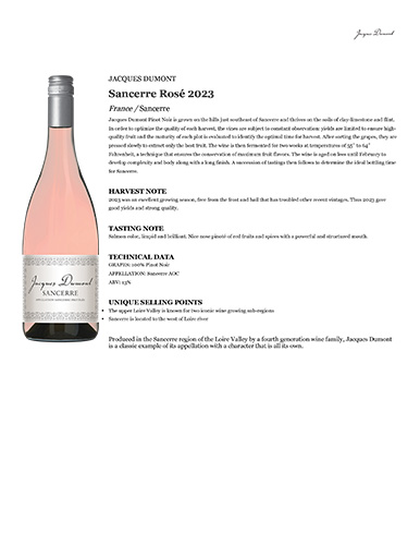 Sancerre Rosé 2023 Fact Sheet