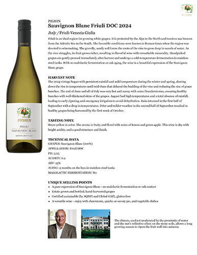 Sauvignon Blanc Friuli DOC 2024 Fact Sheet