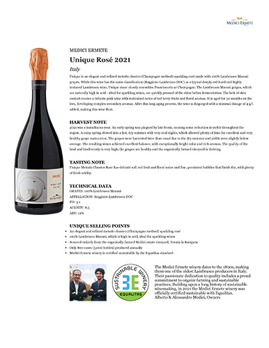 Unique Rosé Brut Fact Sheet 2021