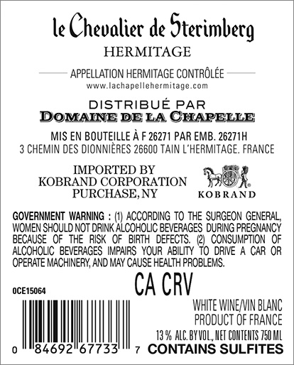 Chevalier de Sterimberg Back Label