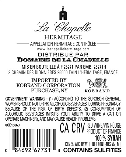 La Chapelle Hermitage Rouge Back Label