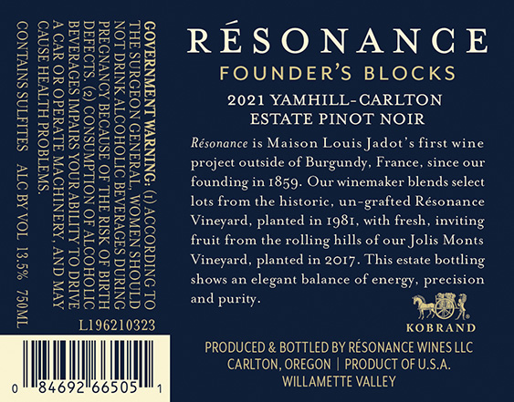 Founder’s Blocks Pinot Noir 2021 Back Label