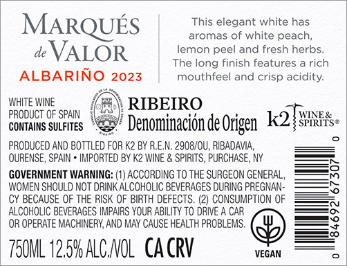 Marqués de Valor Albarino 2023 Back Label