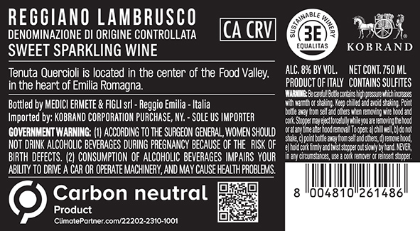 Quercioli Lambrusco Dolce Back Label