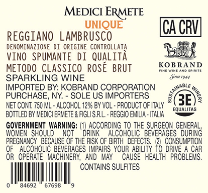 Unique Metodo Classico Rosé Brut Back Label