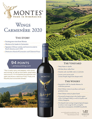 Wings Carmenère 2020 James Suckling Sell Sheet – 94 Points