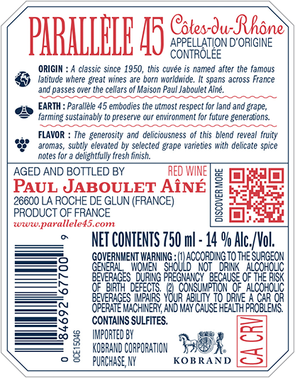 Parallèle 45 Côtes-du-Rhône Rouge Back Label