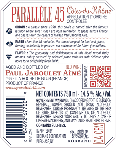 Parallèle 45 Côtes-du-Rhône Rouge Back Label 2024