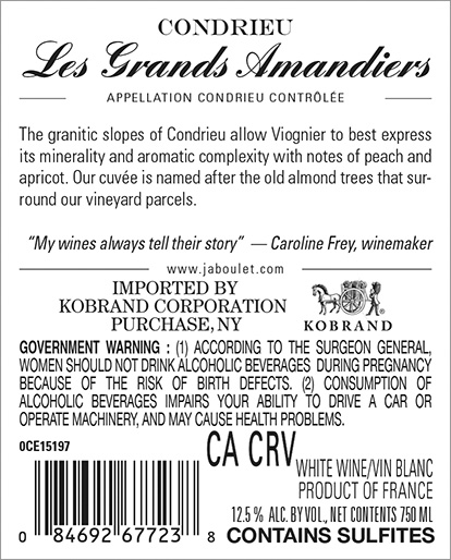 Les Grands Amandiers Condrieu 2022 Back Label