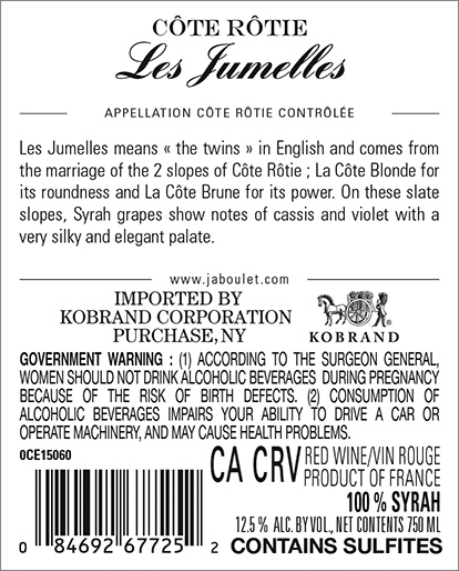 Les Jumelles Côte-Rôtie Back Label