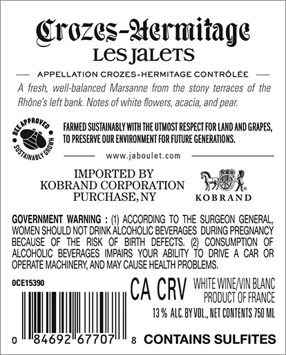 Les Jalets Crozes-Hermitage Blanc 2024 Back Label