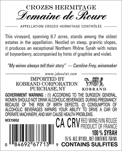 Roure Crozes-Hermitage Rouge Back Label
