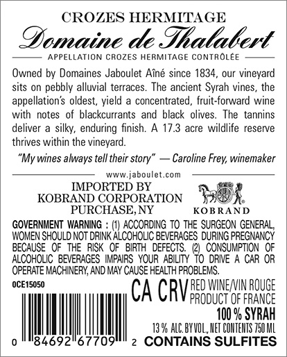 Thalabert Crozes-Hermitage Rouge Back Label