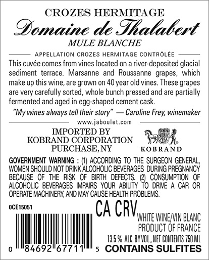 Thalabert Crozes-Hermitage Blanc Front Label