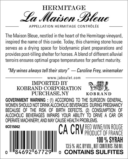 La Maison Bleue Hermitage Rouge Back Label