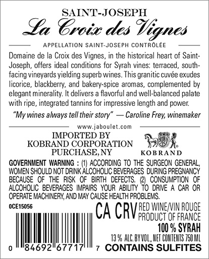 La Croix des Vignes Saint-Joseph Rouge Back Label