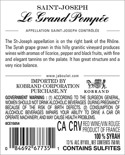 Le Grand Pompée Saint-Joseph Rouge Back Label