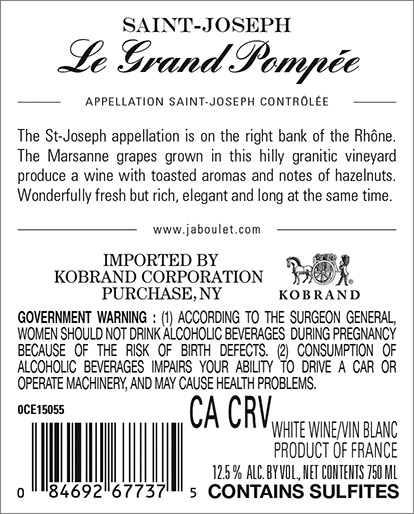 Le Grand Pompée Saint-Joseph Blanc Back Label