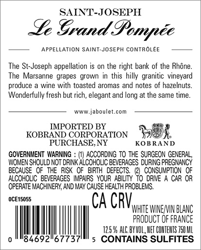 Le Grand Pompée Saint-Joseph Blanc 2022 Back Label