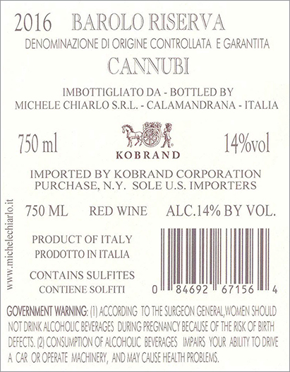 Cannubi Barolo Riserva DOCG 2016 Back Label