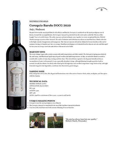 Cerequio Barolo DOCG 2020 Fact Sheet