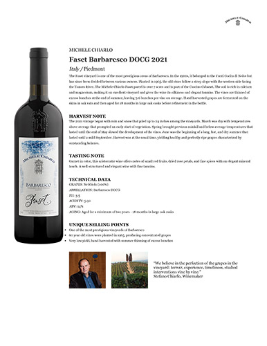 Faset Barbaresco DOCG 2021 Fact Sheet